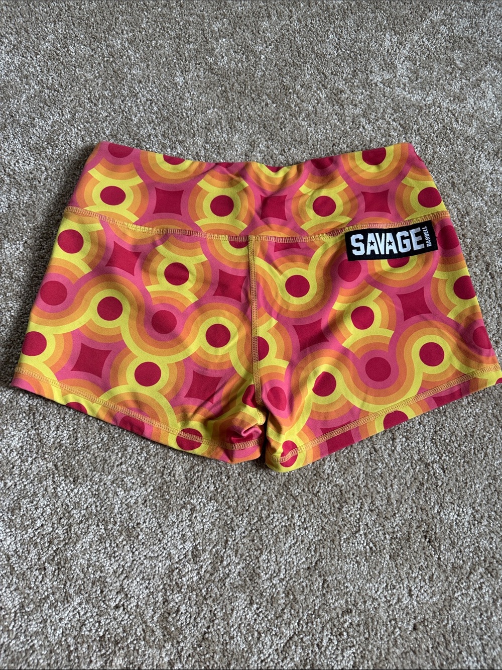 Savage Barbell Yellow & Pink Retro Circle Athletic Shorts